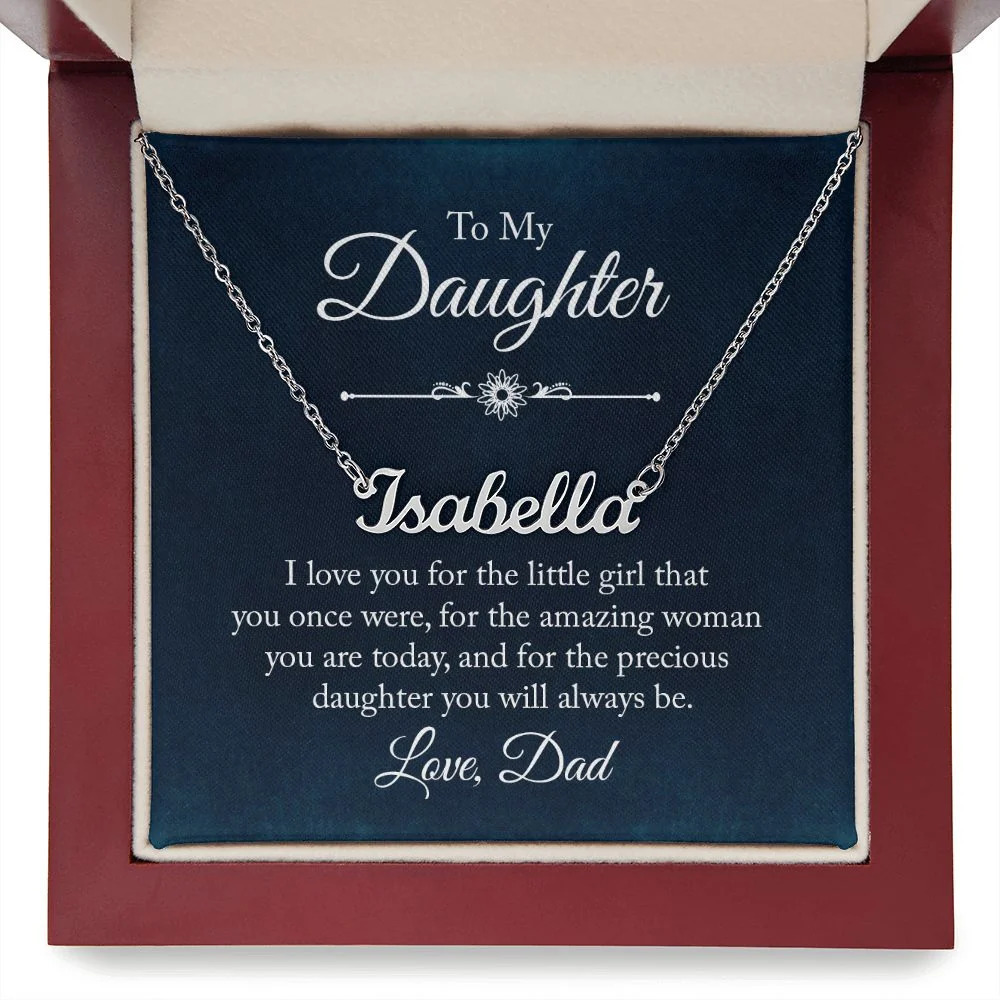 To My Daughter Dad's Little Girl Personalized Name Necklace Stainless Steel Cust